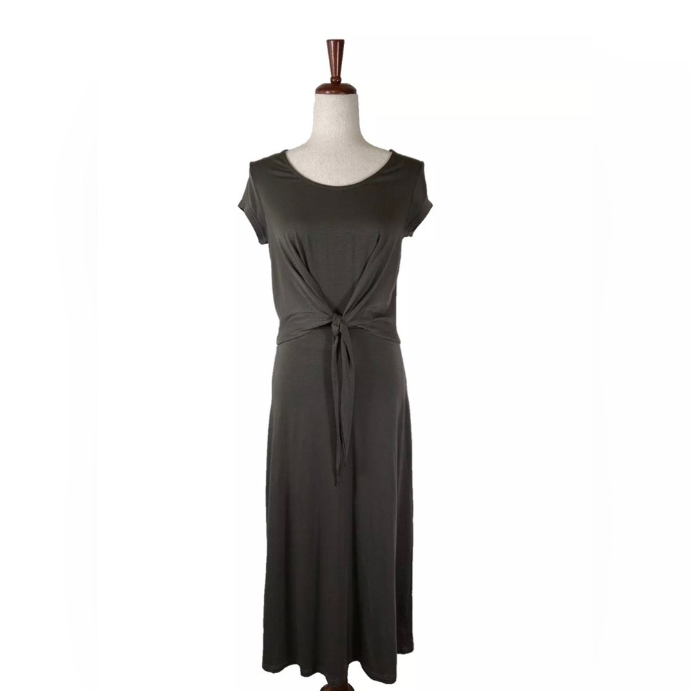 Garnet Hill Front Tie Dress Size XS Grey/Green Short Sleeve Stretchy Spring Long